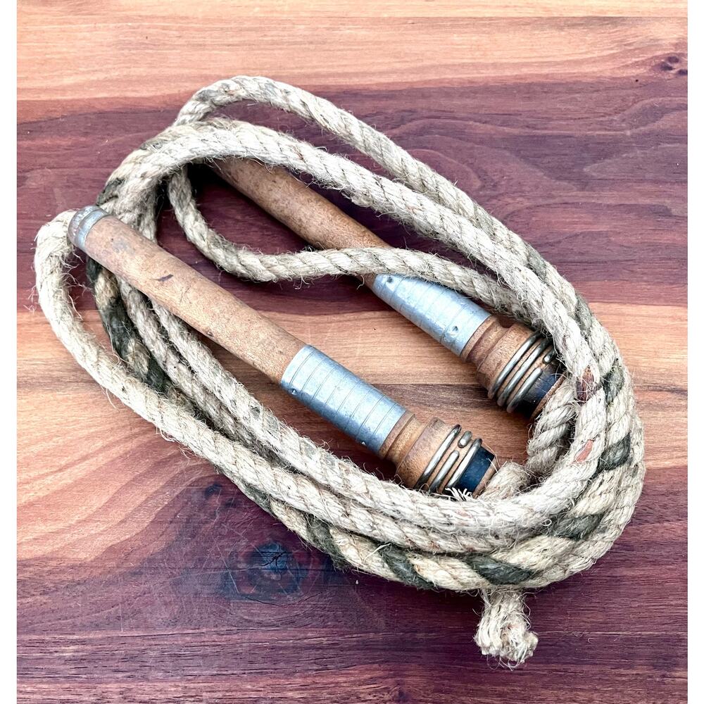 Old Mill Jump Rope-Salvaged Wood Bobbins & Natural Jute Rope